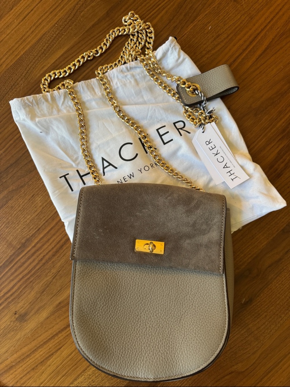 Thacker New York Taupe/Gray Leather & Suede Convertible Crossbody & Backpack
